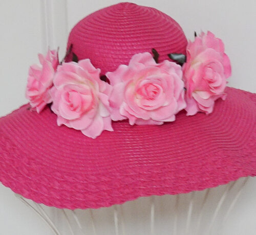 Pink  Sommer  Sonnenhut mit Pink Blumen und Schleife