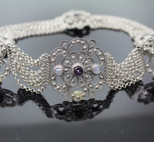 Trachten Kropfcollier  in Silber mit Amethysten und Perlen